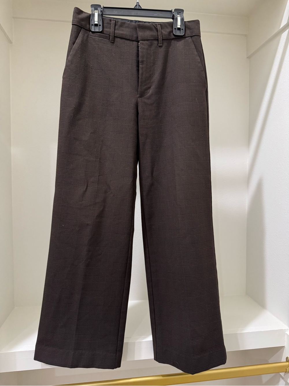 Zara Dark Brown Plaid Wide-Leg Women's Dress Pants